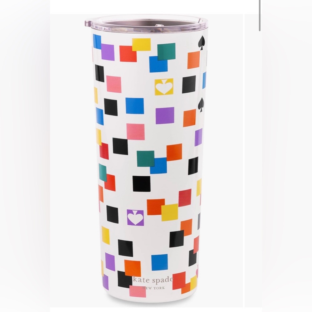 Kate Spade 24 oz. White Tumbler with Multicolor Square Print